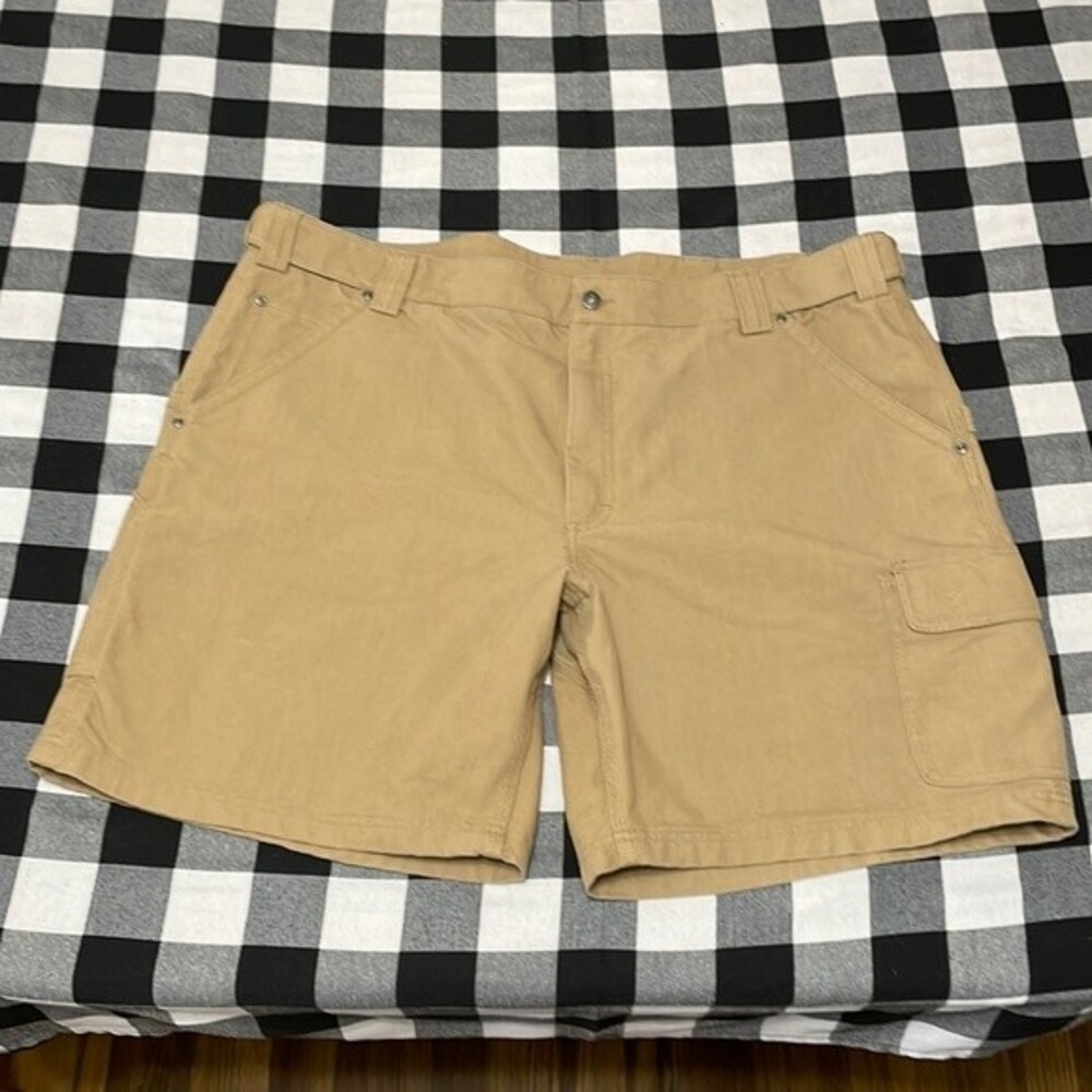 Duluth Trading Cargo Carpenter Shorts 9 Pockets Sz 48 Canvas Brown Stretch Waist